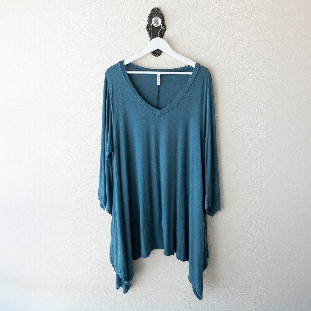 Emerald Teal Tunic with Pockets | Women’s 2X | Flowy V-Neck Top Made in USA